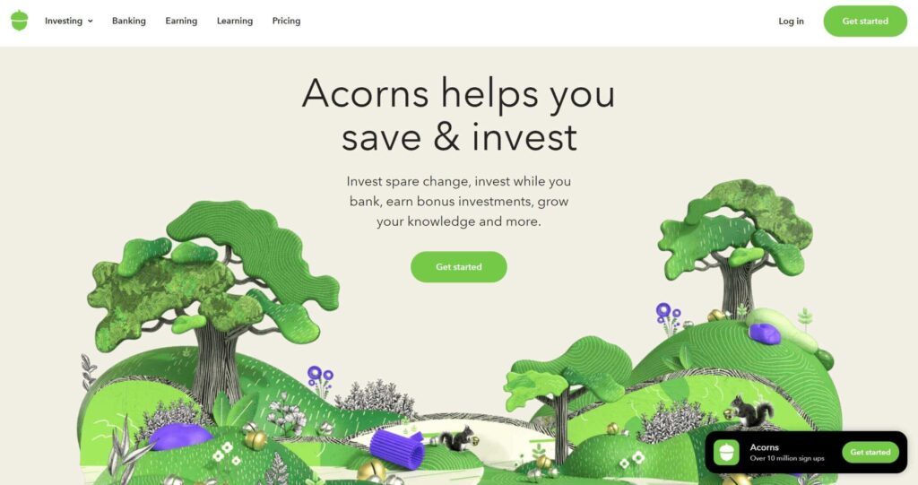 Screenshot of Acorns website