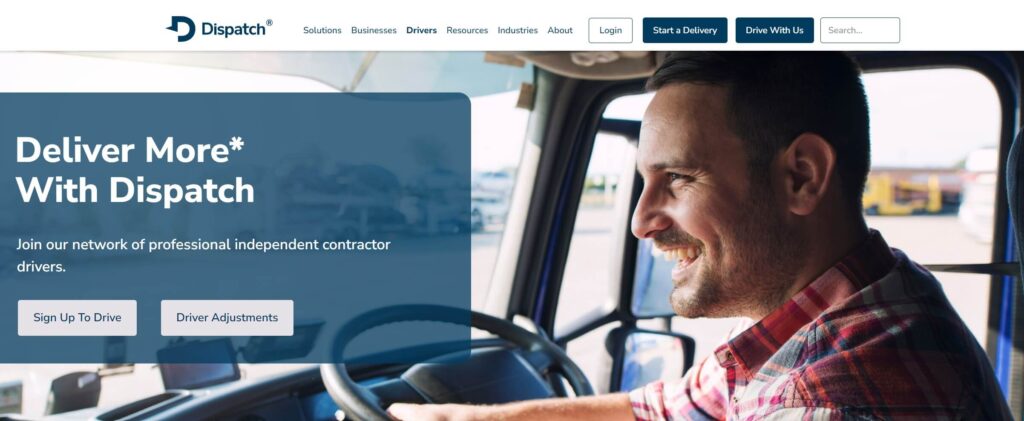 Screenshot of Dispatch landing page for drivers