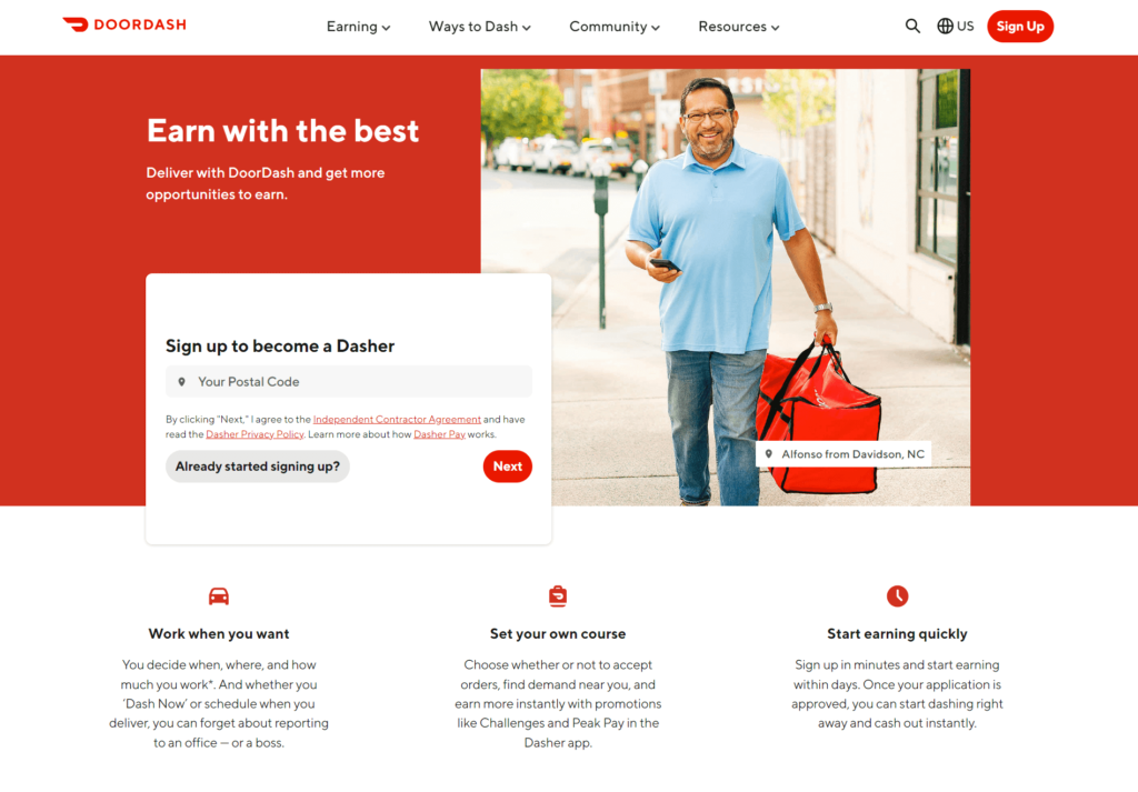 Screenshot of DoorDash homepage