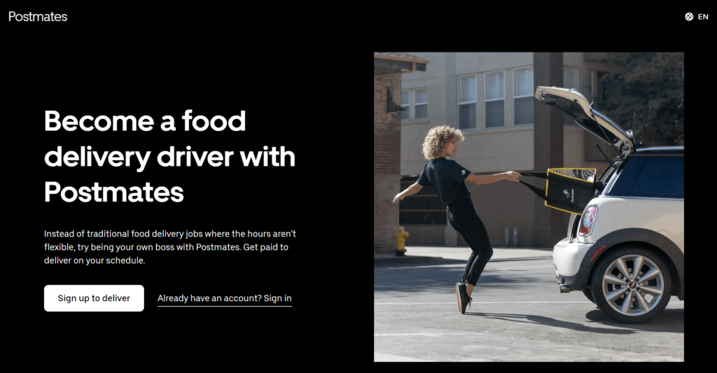 Screenshot of Postmates landing page for drivers